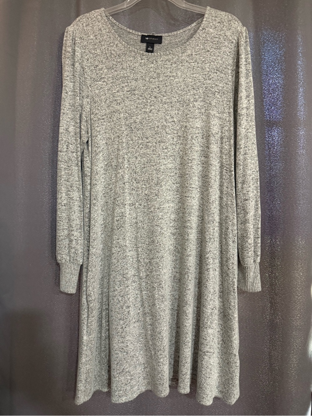 AB studio Gray Long Sleeve Knit Swing Dress